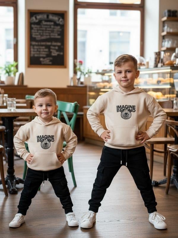 Erkek Çocuk Ayıcık Desenli Kapüşonlu Eşofman Takım