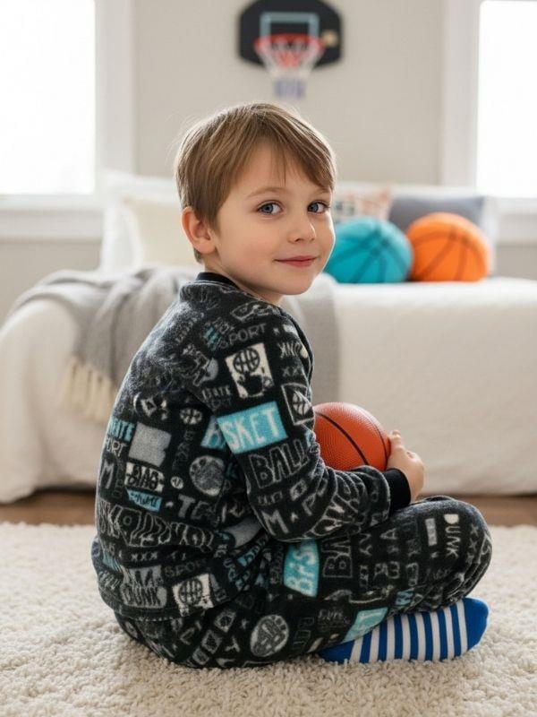 Erkek Çocuk Basketball Baskılı Polar Pijama Takımı