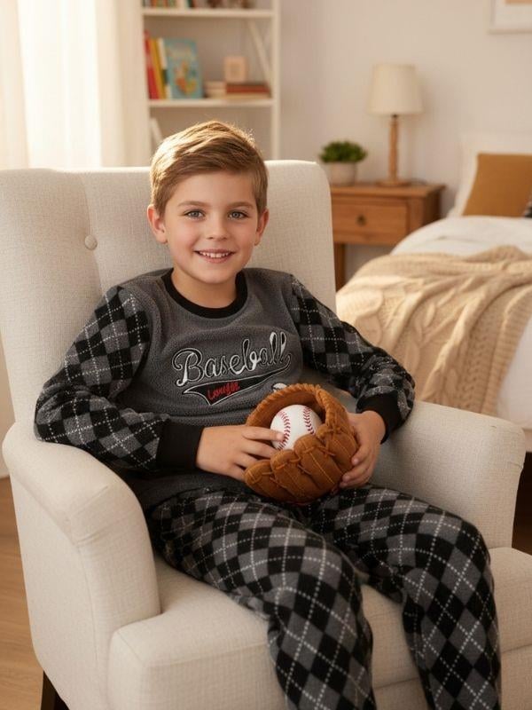 Erkek Çocuk Basketball Baskılı Polar Pijama Takımı