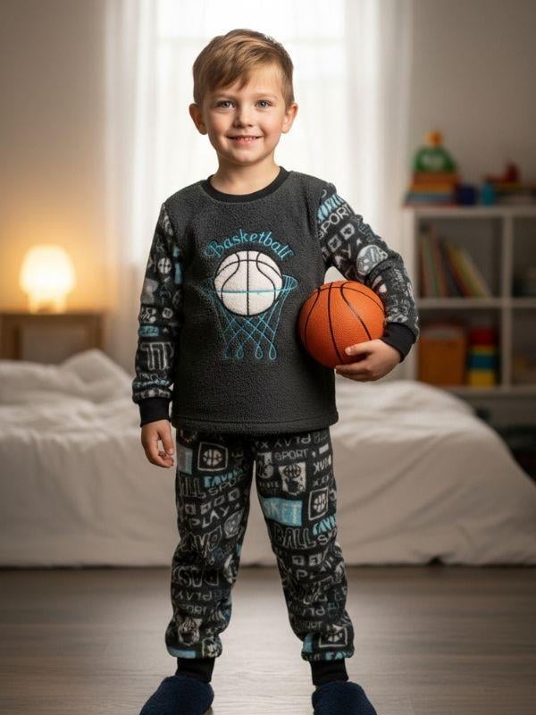 Erkek Çocuk Basketball Baskılı Polar Pijama Takımı