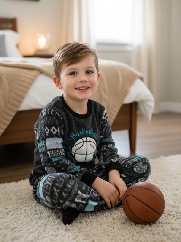 Erkek Çocuk Basketball Baskılı Polar Pijama Takımı