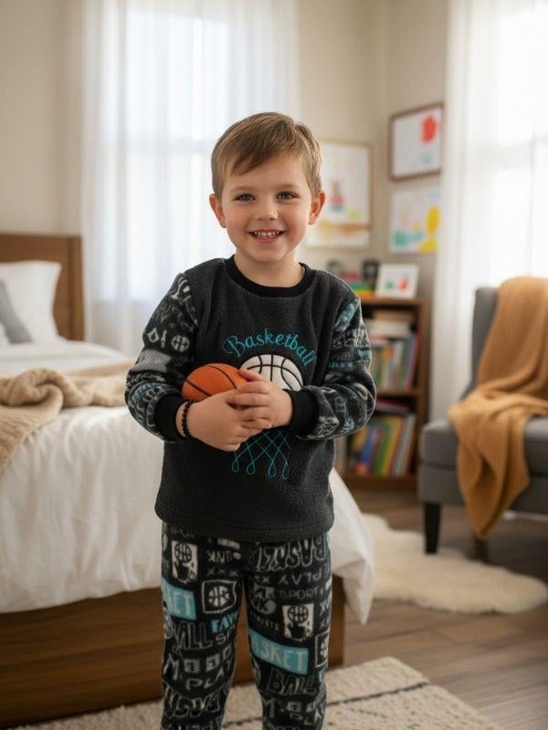 Erkek Çocuk Basketball Baskılı Polar Pijama Takımı
