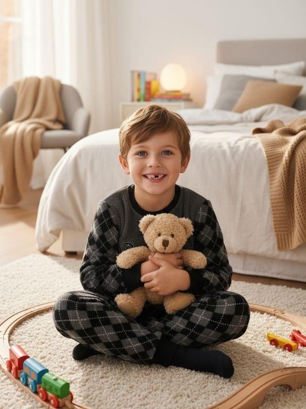 Erkek Çocuk Basketball Baskılı Polar Pijama Takımı