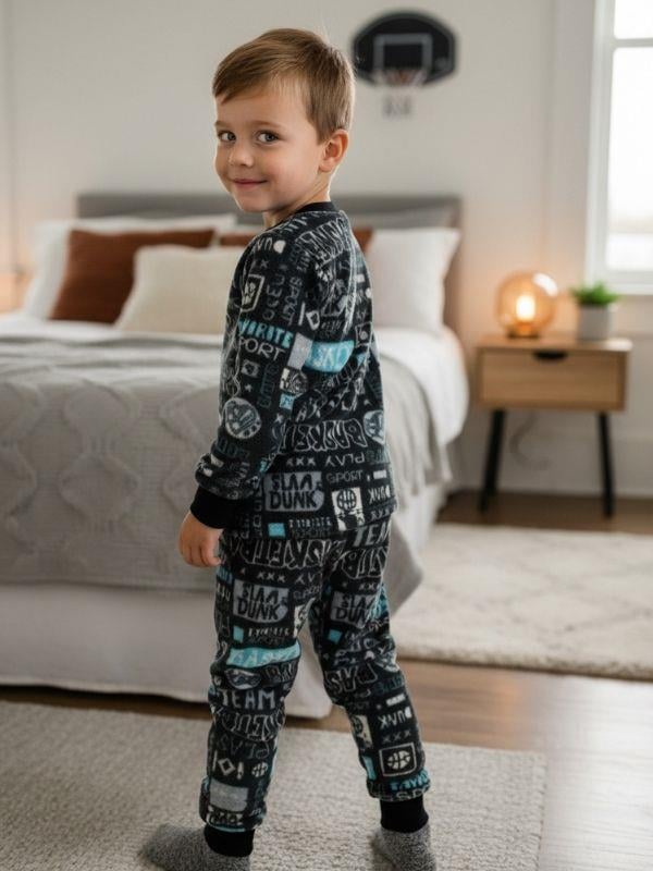 Erkek Çocuk Basketball Baskılı Polar Pijama Takımı