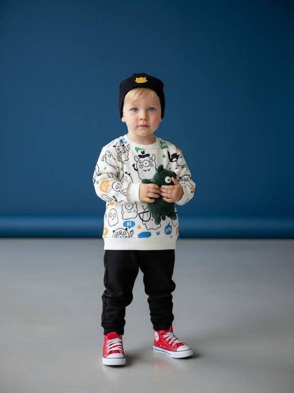 Erkek Çocuk Baskılı İnce Şardonlu Tasarım Eşofman Takımı