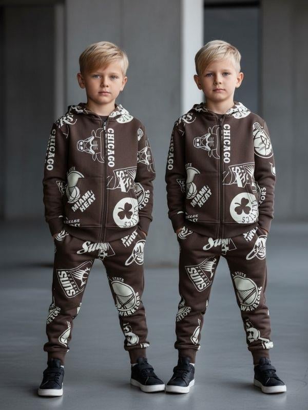 Erkek Çocuk Baskılı  Kapüşonlu Fermuarlı Eşofman Takım
