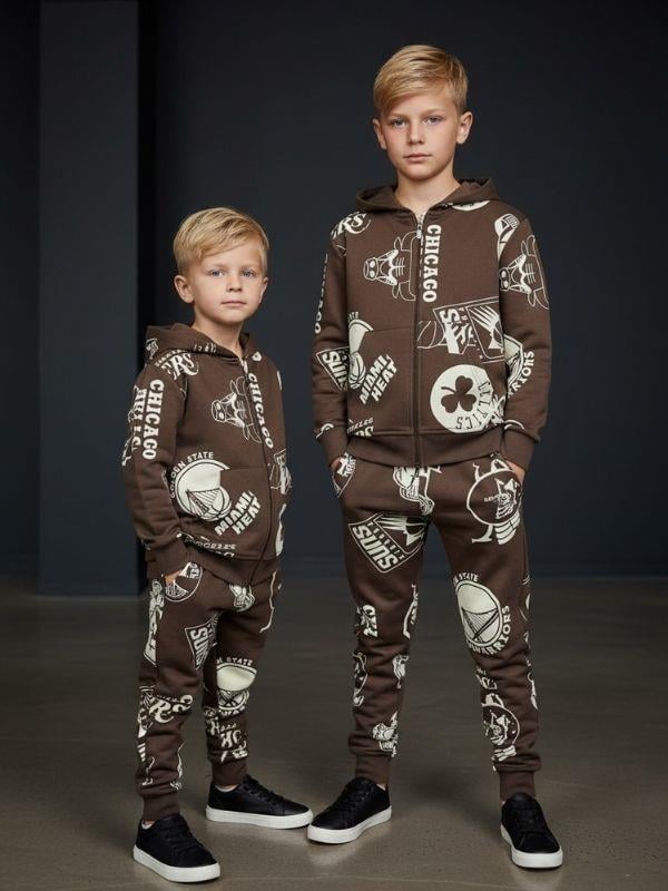 Erkek Çocuk Baskılı  Kapüşonlu Fermuarlı Eşofman Takım