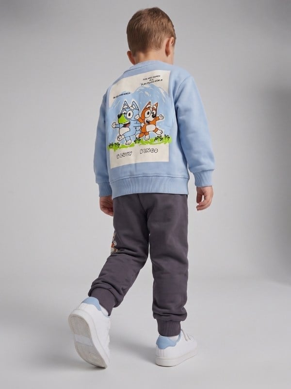 Erkek Çocuk Baskılı Mavi Sweatshirt ve Jogger Eşofman Takımı