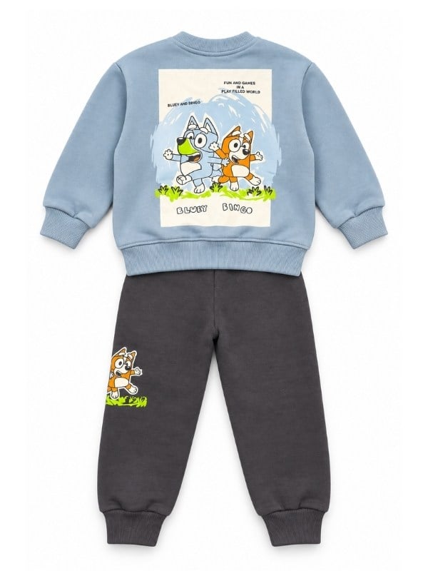 Erkek Çocuk Baskılı Mavi Sweatshirt ve Jogger Eşofman Takımı