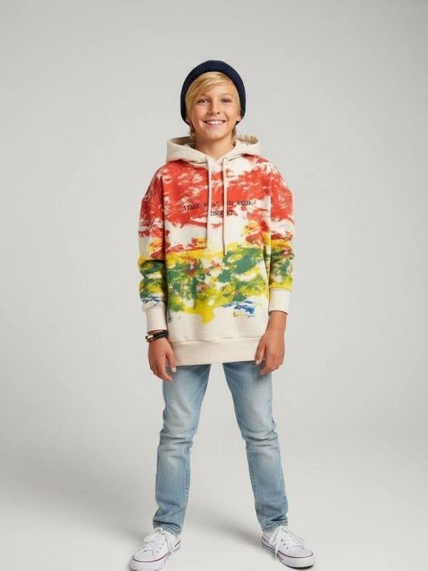 Erkek Çocuk Batik Desenli Kapüşonlu Sweatshirt