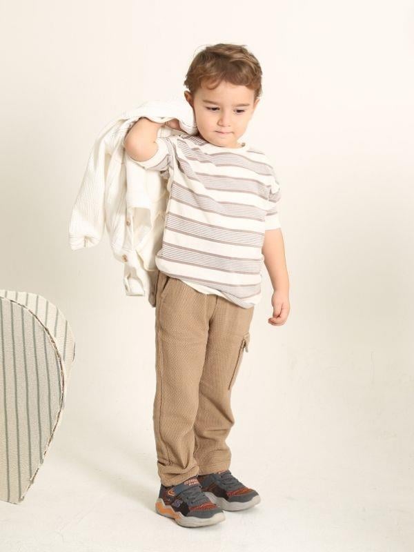 Erkek Çocuk Beli Lastikli Dokulu Kargo Pantolon