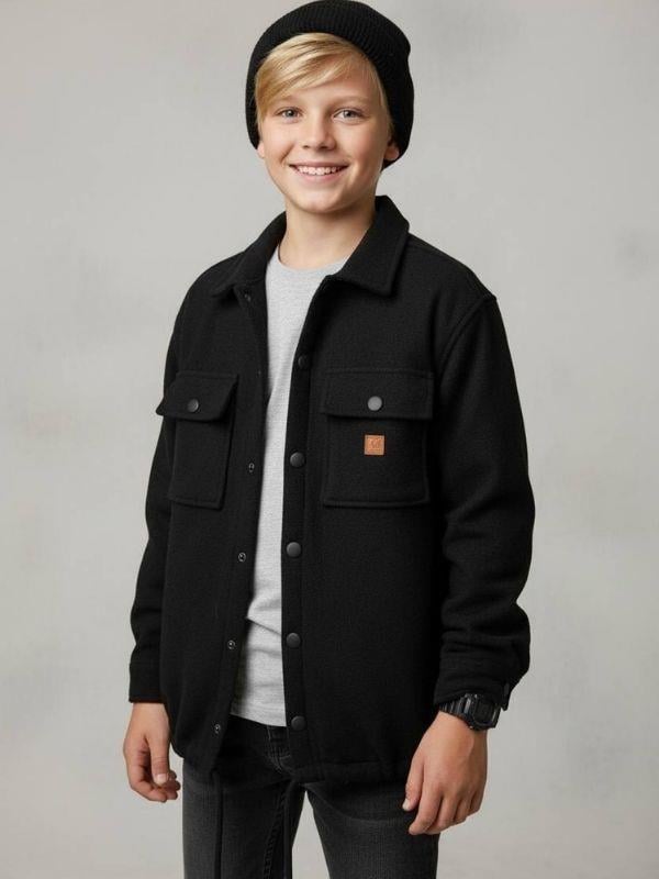 Erkek Çocuk Büzgü Detaylı Kaşe Cepli Ceket