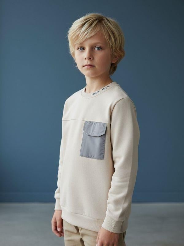 Erkek Çocuk Cep Detaylı Pamuklu İnce Sweatshirt