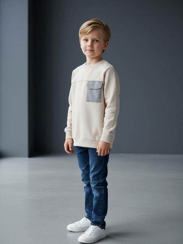Erkek Çocuk Cep Detaylı Pamuklu İnce Sweatshirt