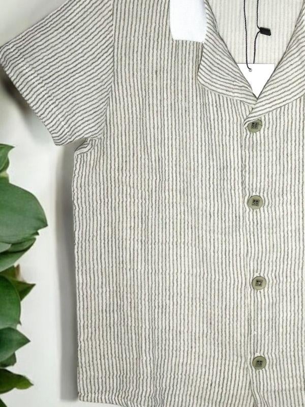 Erkek Çocuk Çizgili Müslin Kumaş Yarım Kollu Gömlek