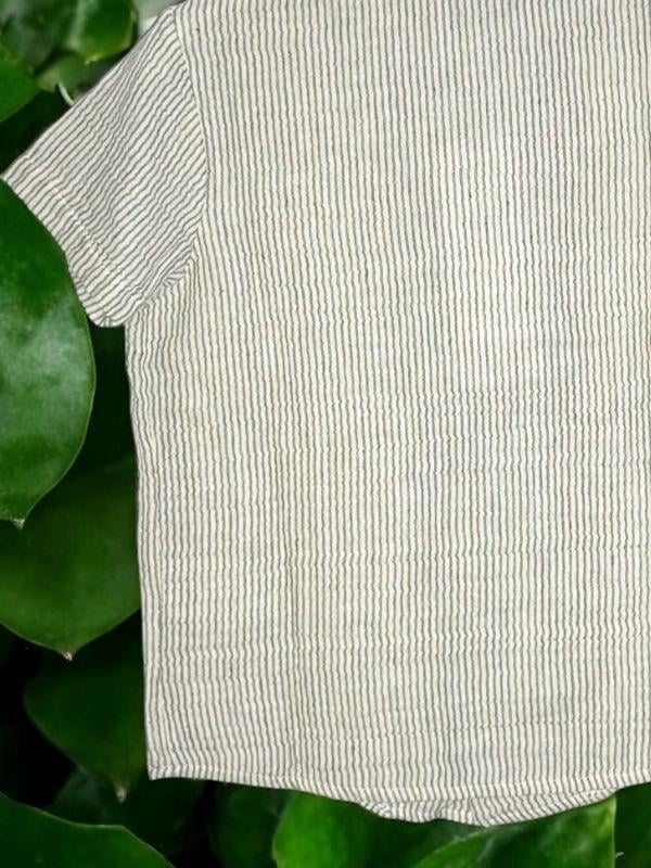 Erkek Çocuk Çizgili Müslin Kumaş Yarım Kollu Gömlek