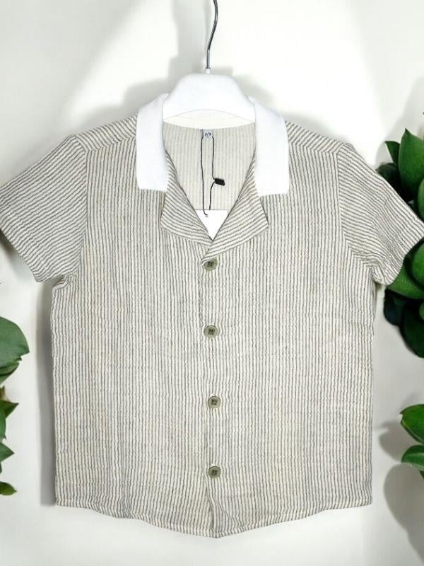 Erkek Çocuk Çizgili Müslin Kumaş Yarım Kollu Gömlek