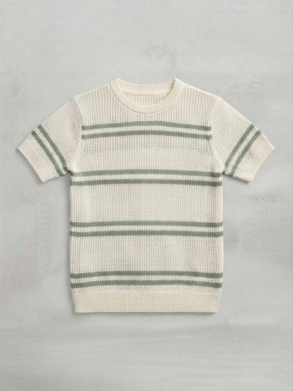 Erkek Çocuk Çizgili Yarım Kollu İnce Triko T-shirt