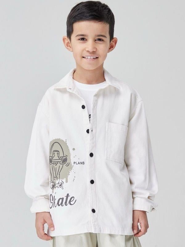 Erkek Çocuk  Denim Baskılı Gömlek Ceket