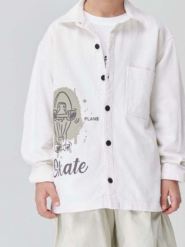 Erkek Çocuk  Denim Baskılı Gömlek Ceket