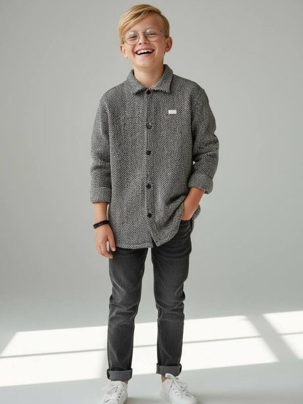 Erkek Çocuk Desenli Büzgü Detaylı Mevsimlik Ceket