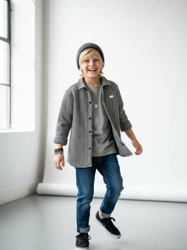 Erkek Çocuk Desenli Büzgü Detaylı Mevsimlik Ceket