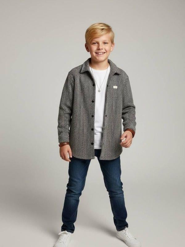 Erkek Çocuk Desenli Büzgü Detaylı Mevsimlik Ceket