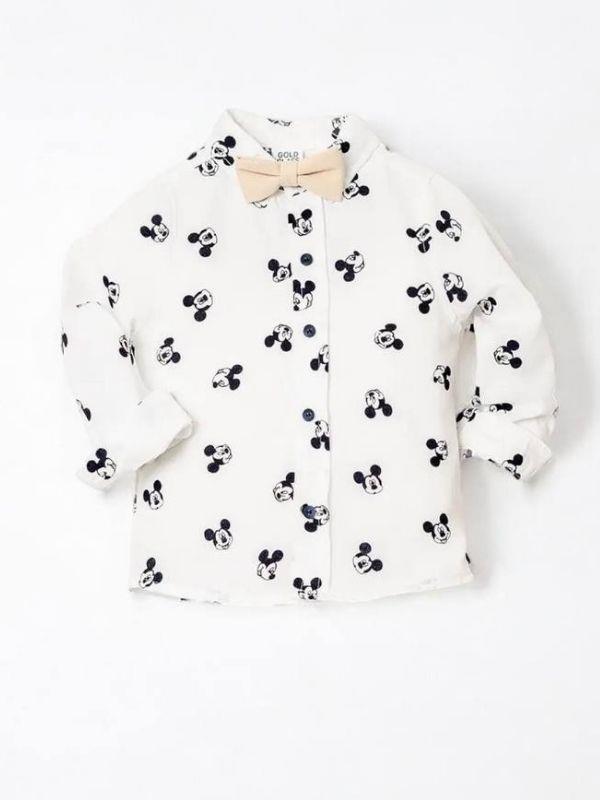 Erkek Çocuk Desenli Gömlek Papyon Askılı Pantolon Takım