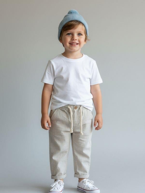 Erkek Çocuk Desenli Keten Pantolon