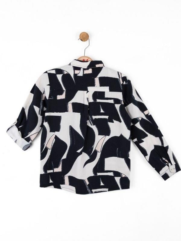 Erkek Çocuk Desenli Kolları Katlamalı Keten Gömlek