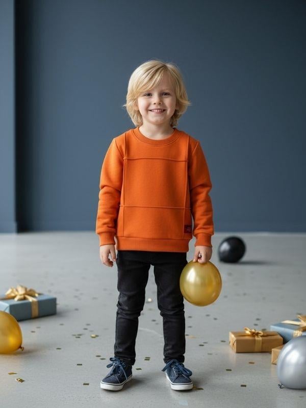 Erkek Çocuk Dikiş Detaylı Bisiklet Yaka Sweatshirt