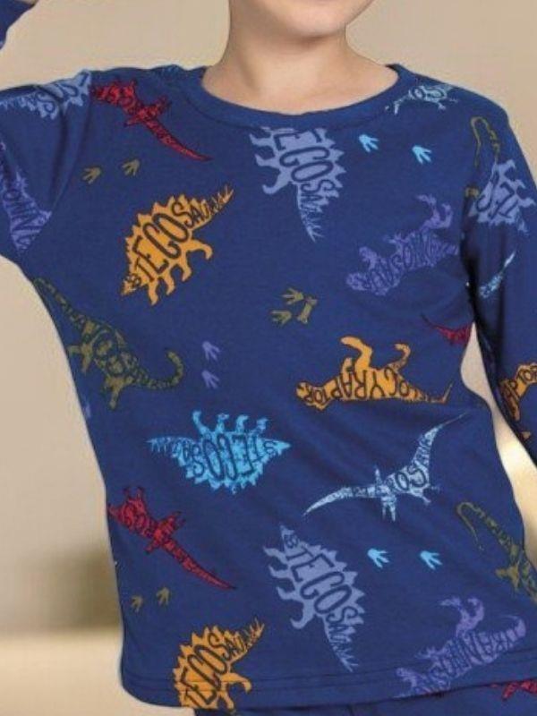 Erkek Çocuk Dinazor Baskılı Pamuklu Pijama Takım
