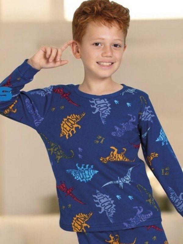 Erkek Çocuk Dinazor Baskılı Pamuklu Pijama Takım