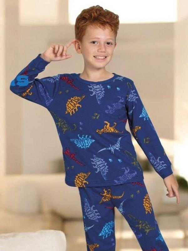 Erkek Çocuk Dinazor Baskılı Pamuklu Pijama Takım