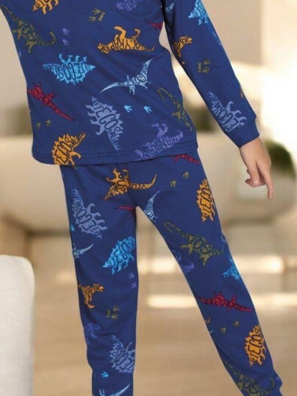 Erkek Çocuk Dinazor Baskılı Pamuklu Pijama Takım