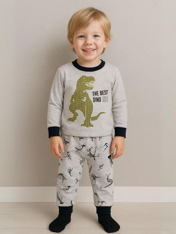 Erkek Çocuk Dinozor Baskılı Uzun Kollu Pijama Takımı