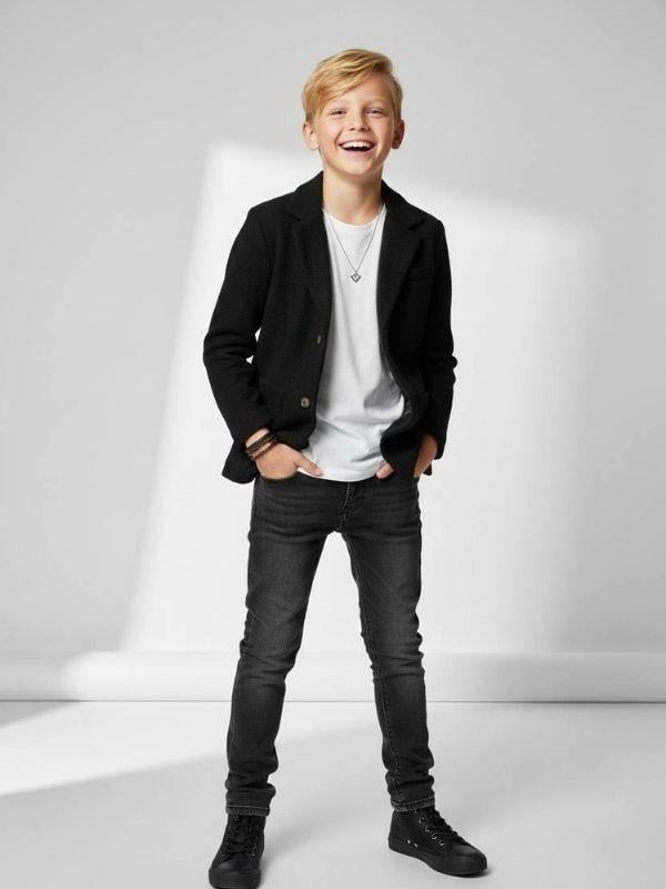 Erkek Çocuk Dokulu Örme Kumaş Cepli Mevsimlik Ceket