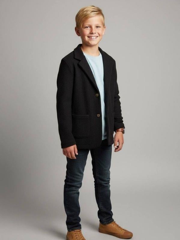 Erkek Çocuk Dokulu Örme Kumaş Cepli Mevsimlik Ceket