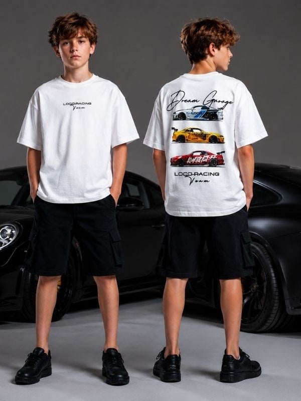 Erkek Çocuk Dream Garage Baskılı Tasarım Oversize T-Shirt