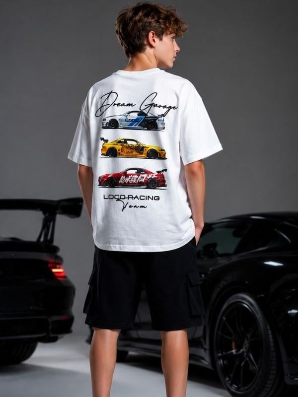 Erkek Çocuk Dream Garage Baskılı Tasarım Oversize T-Shirt