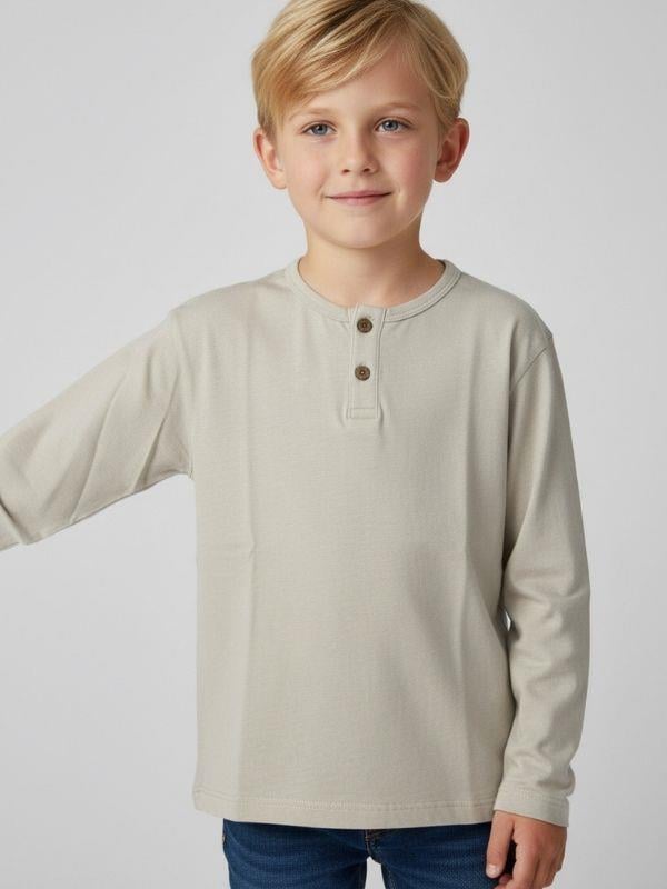 Erkek Çocuk Düğmeli Pamuklu İnce Uzun Kollu T-shirt
