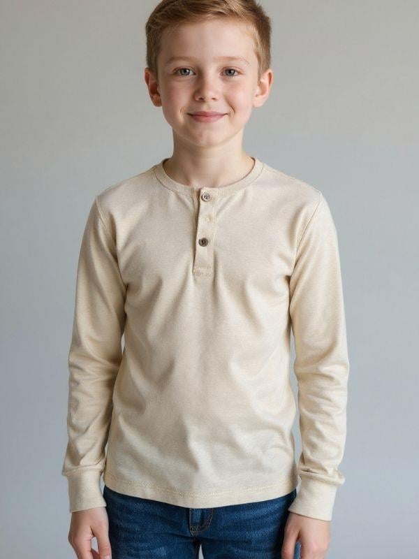 Erkek Çocuk Düğmeli Pamuklu İnce Uzun Kollu T-shirt