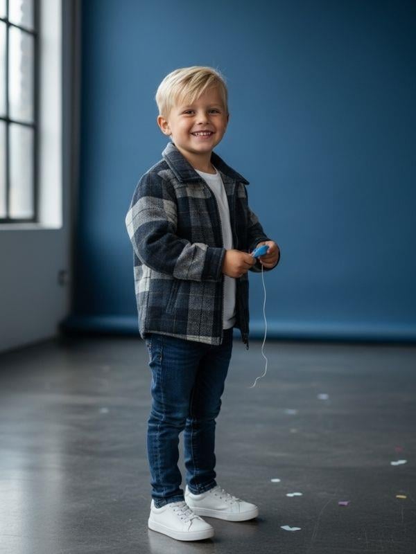 Erkek Çocuk Ekose Çift Taraflı Mont