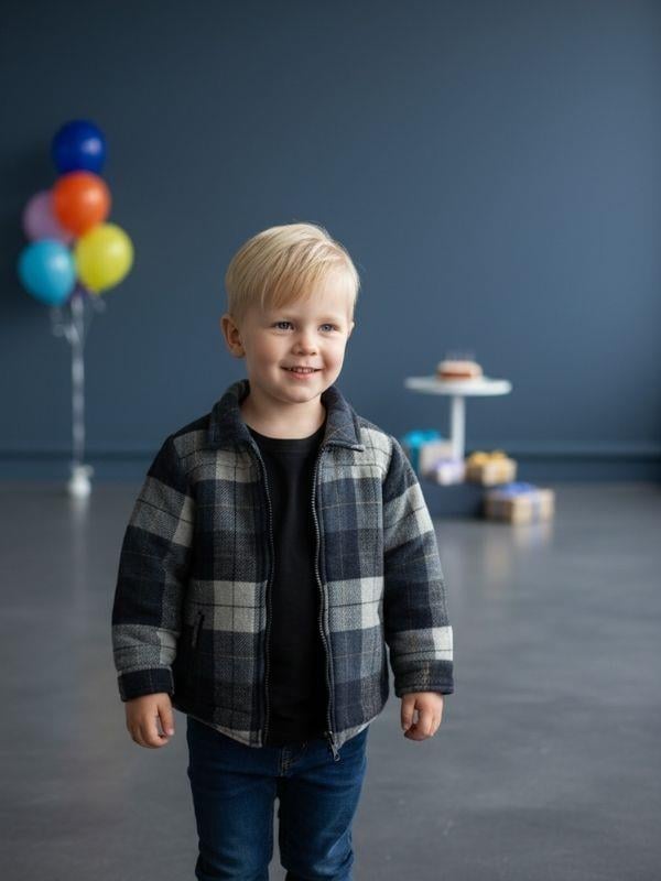 Erkek Çocuk Ekose Çift Taraflı Mont