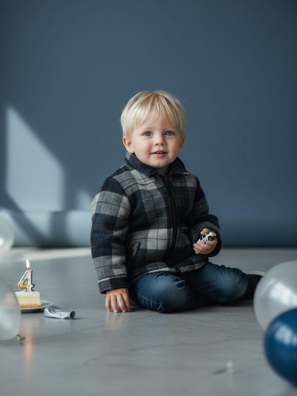 Erkek Çocuk Ekose Çift Taraflı Mont