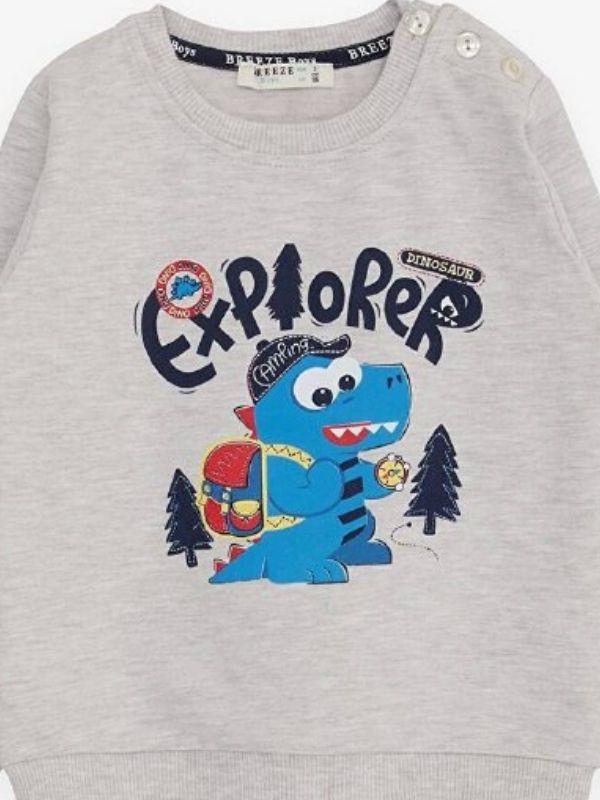 Erkek Çocuk Exporer Yazılı Dinazor Baskılı Sweatshirt