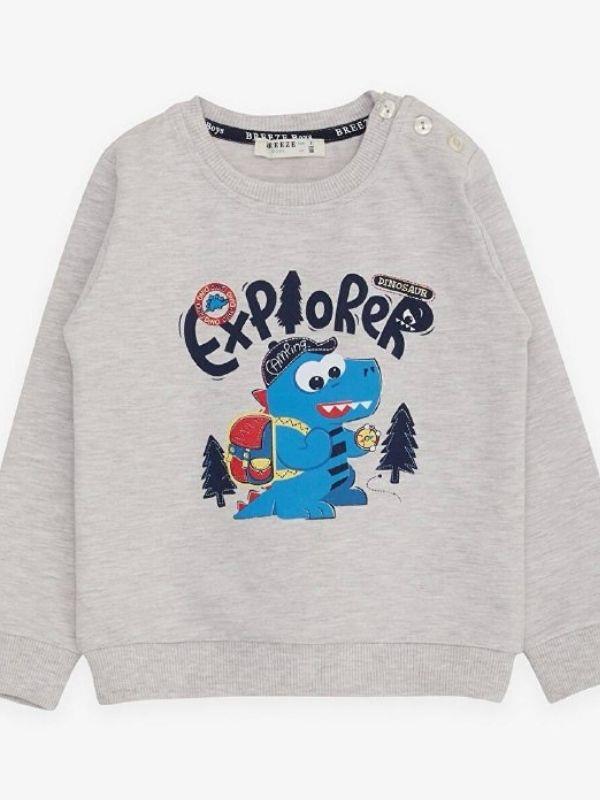 Erkek Çocuk Exporer Yazılı Dinazor Baskılı Sweatshirt