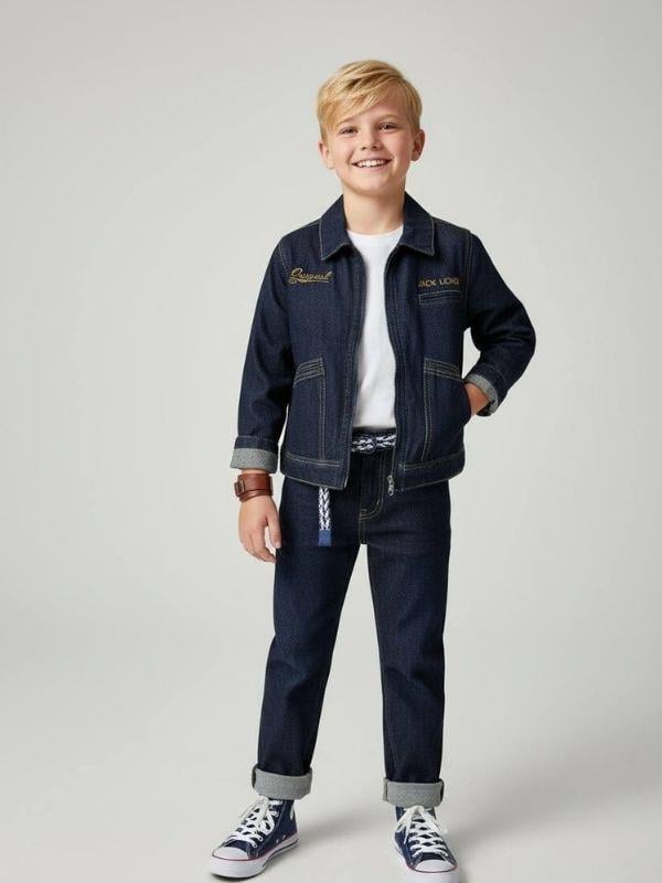Erkek Çocuk Fermuarlı Tasarım Denim Ceket