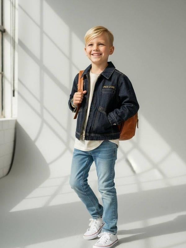 Erkek Çocuk Fermuarlı Tasarım Denim Ceket