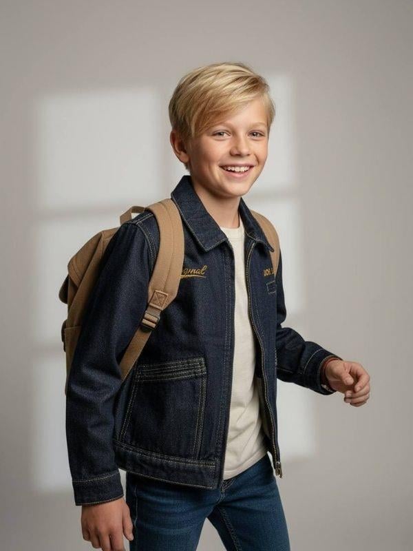 Erkek Çocuk Fermuarlı Tasarım Denim Ceket